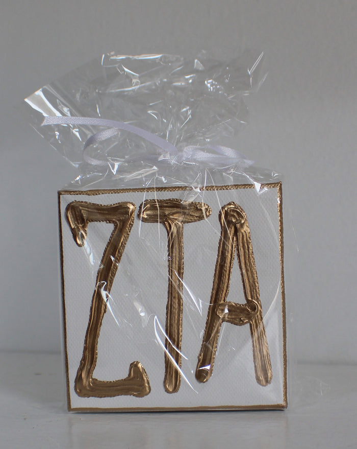 Zeta Tau Alpha White and Gold Canvas